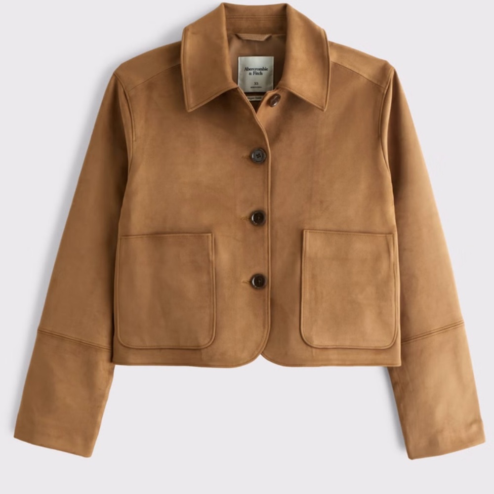 NWT! Abercrombie & Fitch Vegan Faux Suede Short Fully Lined Jacket - Picture 1 of 10